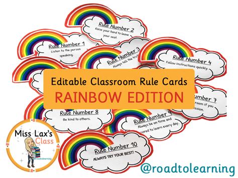 editable rainbow classroom rule cards for display teaching resources