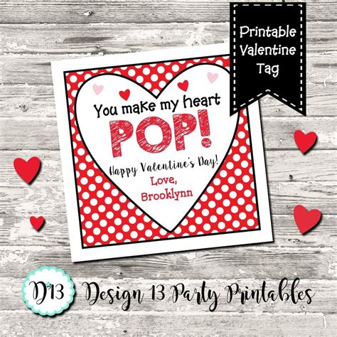 valentine    heart pop square tag digital printable etsy