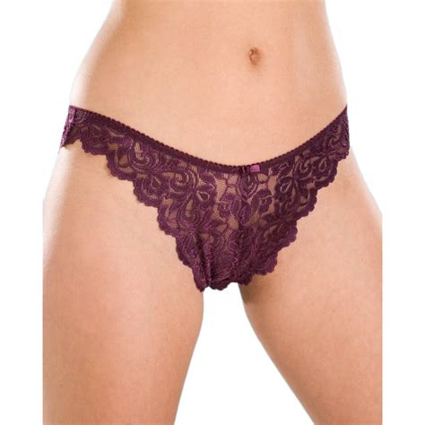 camille womens ladies aubergine purple sheer lace thongs
