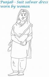 Coloring Punjabi Dress Printable Kids Wear India Pdf Open Print  sketch template