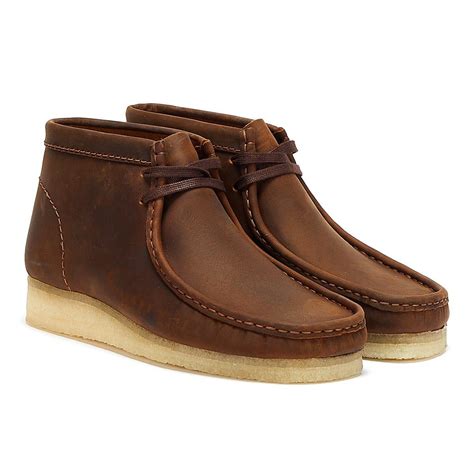clarks wallabee leather mens beeswax brown boots  men lyst