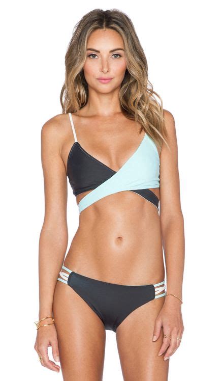 L Space Chloe Block Reversible Wrap Bikini Top In Charcoal At