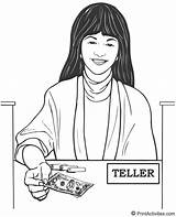 Bank Teller Clipart Coloring Cashier Colouring Pages Employee Jobs Coloringpages Webstockreview Female Yyyy sketch template