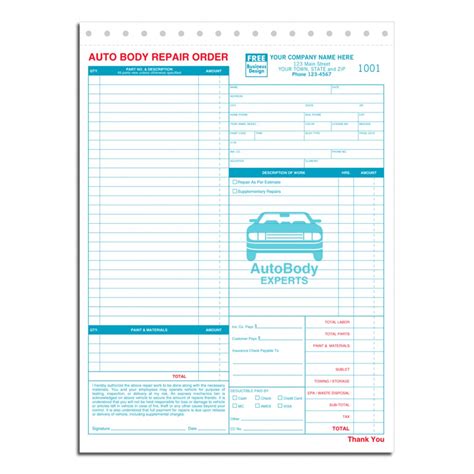 auto body repair order forms  shipping