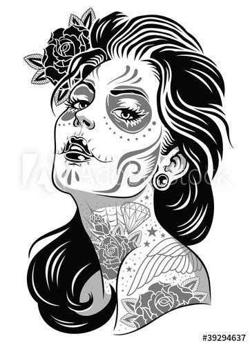 black and white day of dead girl vector illustration skull coloring pages sugar skull tattoos