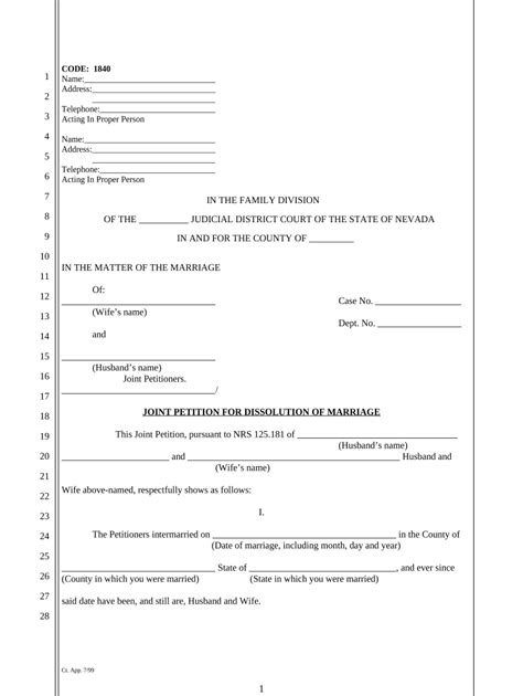 nv petition divorce  template pdffiller