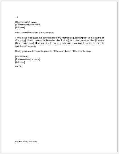 service cancellation letter templates ms word format