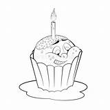 Cupcake Coloring Candle Cartoon Illustration Stock sketch template