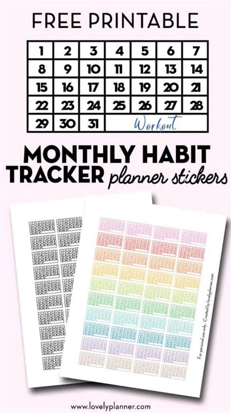 free printable monthly habit tracker planner or bujo stickers lovely