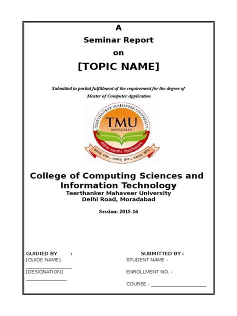 seminar report sample front page