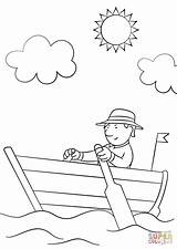 Coloring Row Boat Pages Man Wooden Drawing Printable sketch template