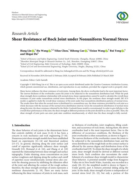 pdf shear resistance of rock joint under nonuniform normal stress