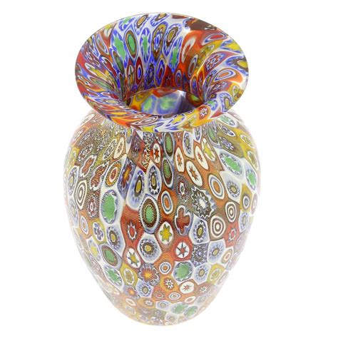 Murano Glass Vases Golden Quilt Millefiori Urn Vase