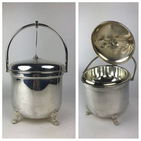 50s silver plated ice bucket with tongs and claw feet vintage swing top retro antique insulated