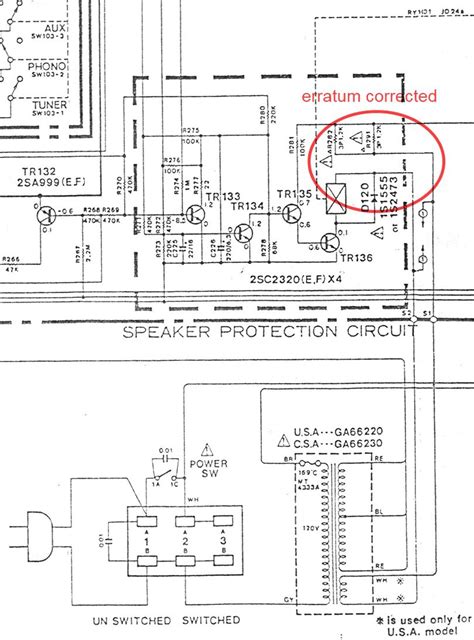 yamaha   schematic detail protection  power transformer erratum corrected  circuit