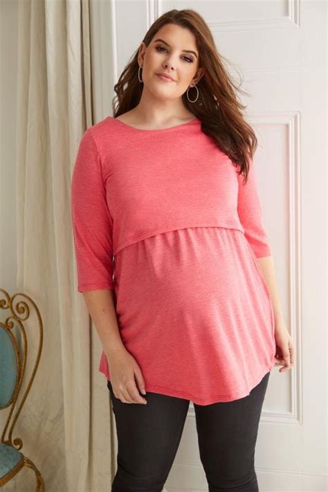 bump it up maternity coral layered tunic top with nursing function plus size 16 to 32