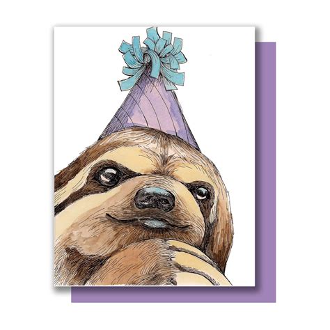 party sloth card happy birthday celebration card