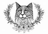 Coloring Cat Pages Cats Unicorn Wreath Laurel Book Adults Detailed Adult Wise Him Looks Around His So Kindpng sketch template