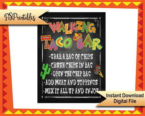 walking taco bar sign printable party sign walking taco etsy