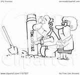 Time Capsule Cartoon Pulling Burying Senior Couple Toonaday Clipart Outlined Coloring Vector 2021 sketch template