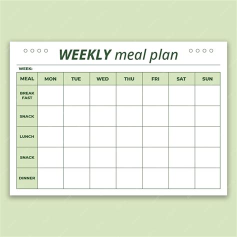 Planificador De Comidas De Dieta Semanal Simple Vector Gratis