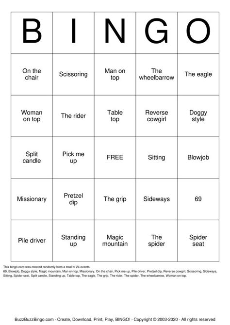 sex positions bingo cards to download print and customize