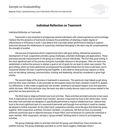 individual reflection  teamwork  essay   words