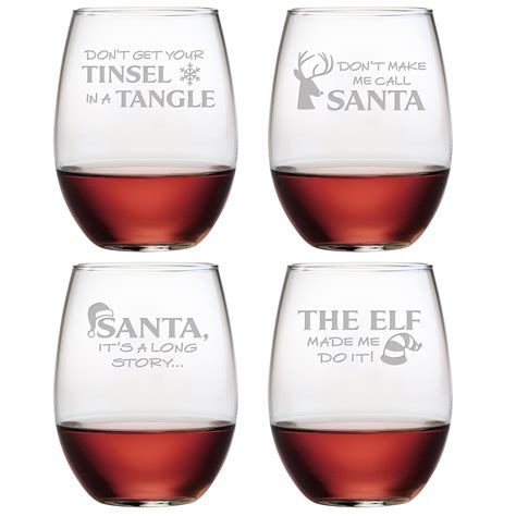 holiday hijinks stemless wine glasses ~ set of 4