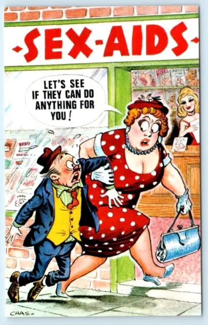 Bamforth Risque Comic Sex Aids Busty Woman And Smaller Man C1960s