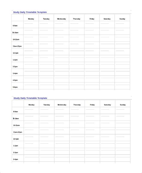 sample daily timetable templates   ms word