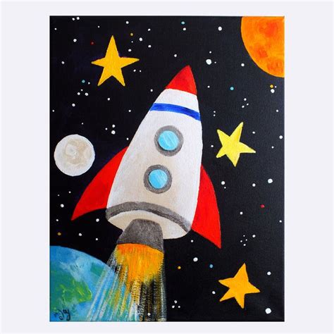 space art  kids rocket blast    childrens painting