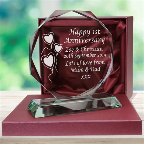 st wedding anniversary couple personalised engraved cut glass etsy