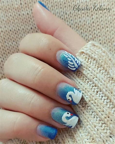 swan lake nail polish design painted  ghada kelany nail polish