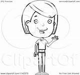 Waving Adolescent Teenage Friendly Girl Clipart Cartoon Coloring Cory Thoman Outlined Vector Collc0121 Royalty sketch template