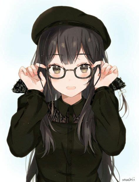 serious anime girl with black hair and glasses