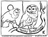 Coloring Pages Owl Birthday Happy Cards sketch template