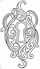 Keyhole Lock Tattoo Coloring Pages Key Designs Urban Drawing Tattoos Steampunk Colouring Outline Heart Embroidery Adult Patterns Threads Books Drawings sketch template