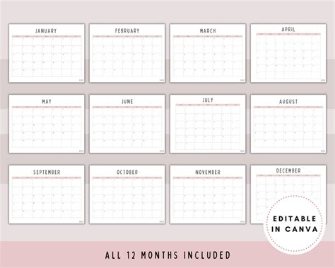 monthly calendar printable planner editable planner etsy