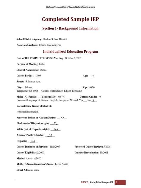 completed sample iep pdfadhd  individualized education program