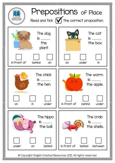 prepositions  place  activity book