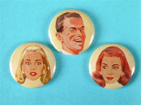 threesome 1 inch pin back buttons made with recycled