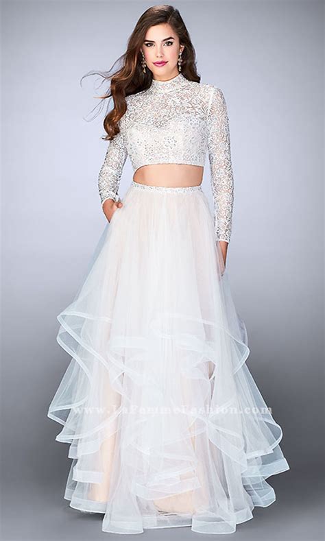 two piece a line prom dress with long sleeves