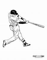 Pitcher Basebal Swinging Etching Printcolorfun sketch template