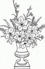 Vase Coloring Flowers Flower Pages Drawing Bouquet Roses Line Colour Lily Clipart Outline Rose Arrangement Colouring Printable Color Draw Print sketch template