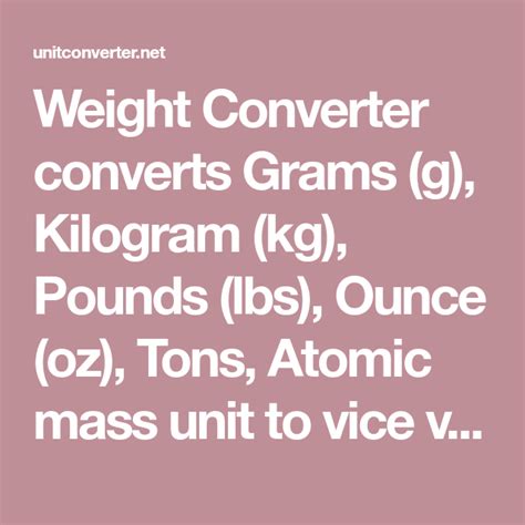 Weight Converter Converts Grams G Kilogram Kg Pounds