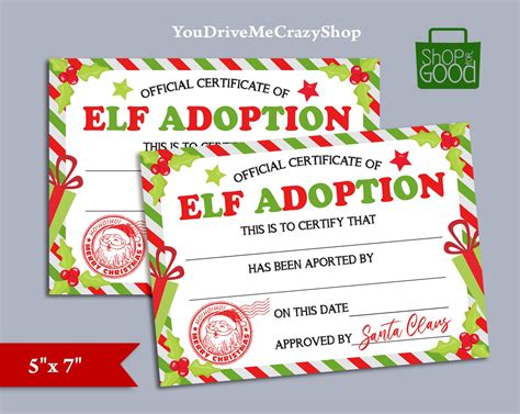 printable elf adoption certificate adopt  elf letter elf etsy
