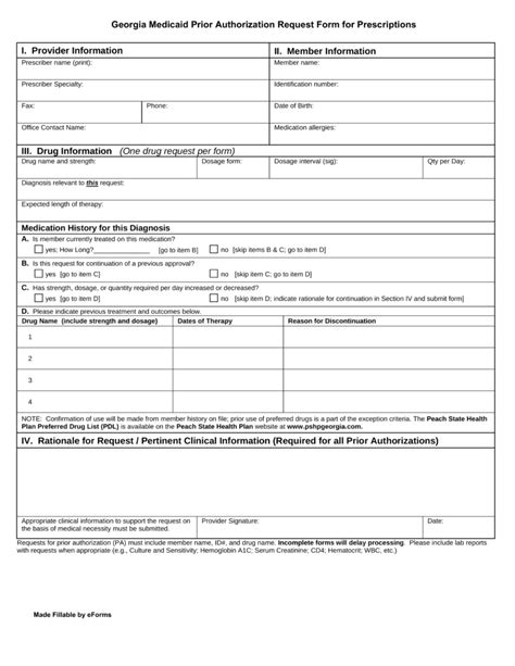 Free Georgia Medicaid Prior Rx Authorization Form Pdf Eforms
