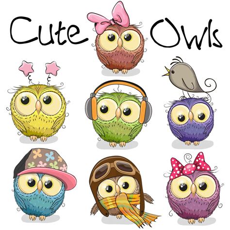 set  cute cartoon owls   white background owl cartoon cute owl