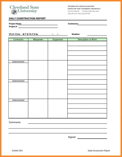daily construction site report format  excel   daily