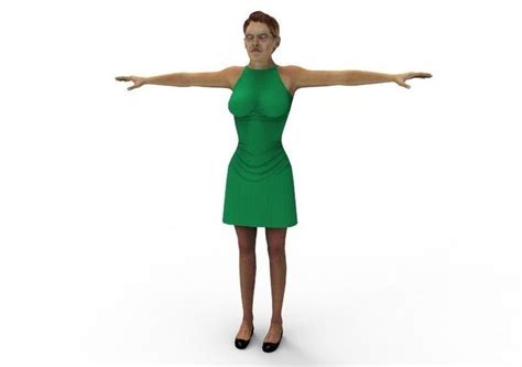 3d Model Green Dress Mature Fbx Chracter Mom Mature Vr Ar Low Poly